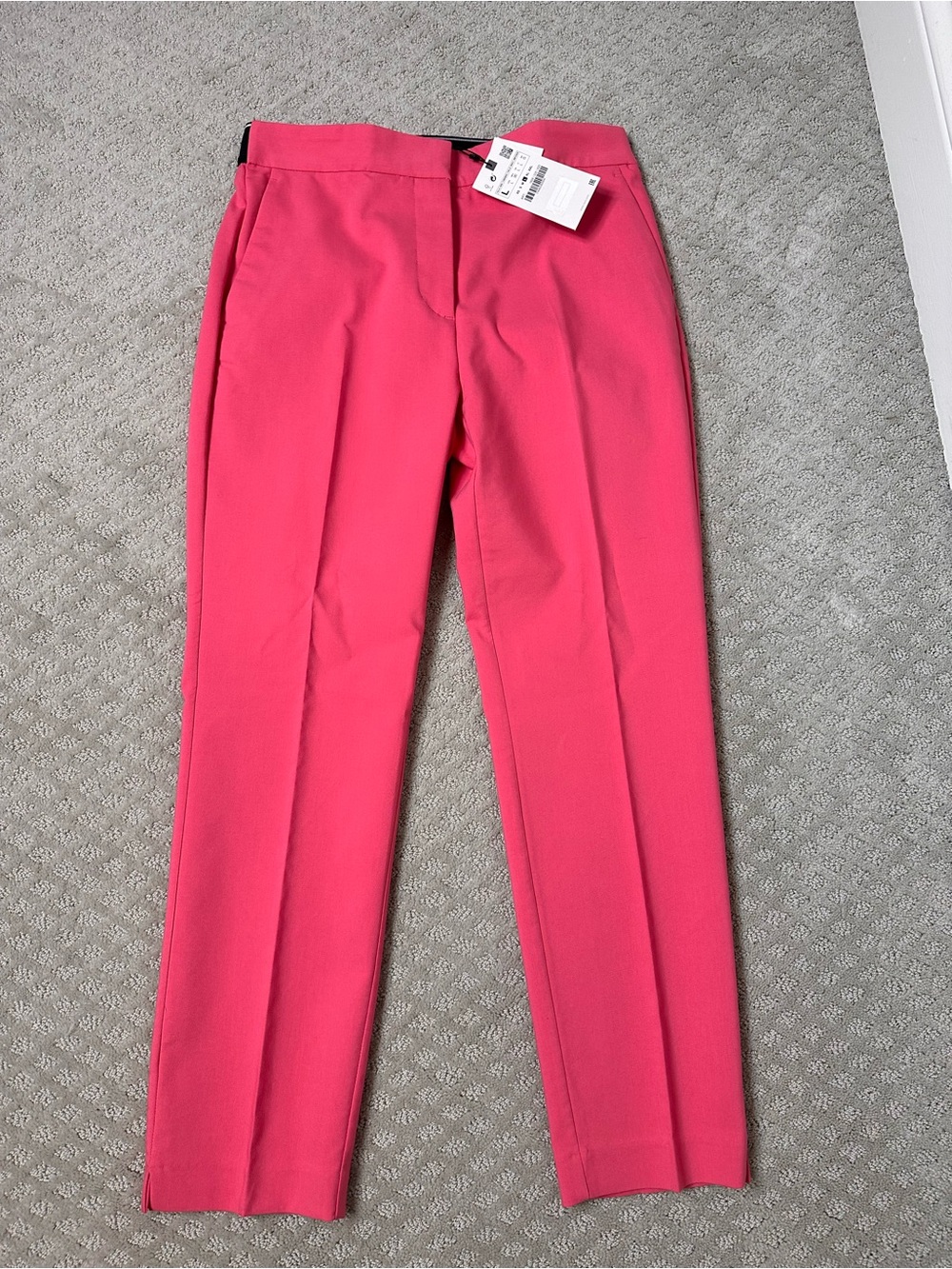 NWT sz L Zara pink trouser tapered pants pockets cotton blend stretch waist